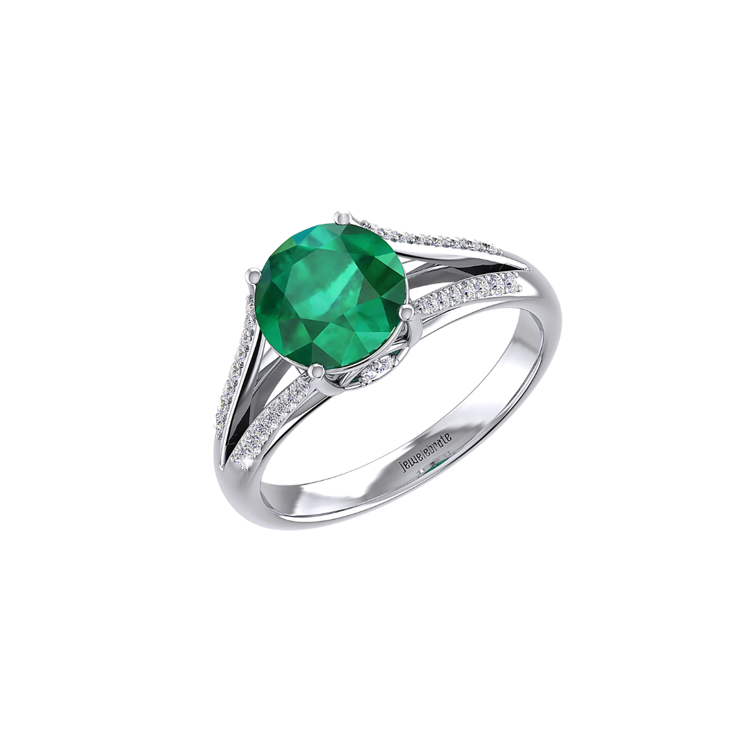 Emerald Classic Solitaire Ring With Pave Diamonds