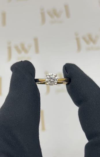 0.70 Carat Round Lab-Grown Diamond V-Shape Solitaire Engagement Ring in 18K Yellow Gold