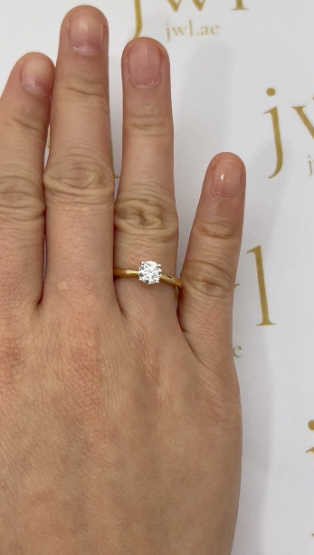 0.70 Carat Round Lab-Grown Diamond V-Shape Solitaire Engagement Ring in 18K Yellow Gold