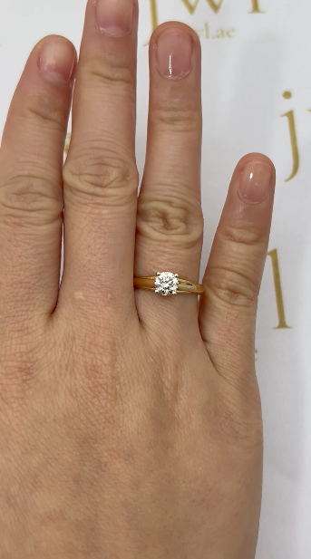 0.71 Carat Round Lab-Grown Diamond Drop Solitaire Engagement Ring in 18K Yellow Gold