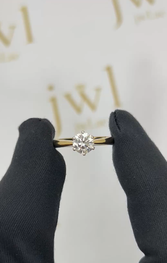 0.72 Carat Round Lab-Grown Diamond Tiffany Solitaire Engagement Ring in 18K Yellow Gold