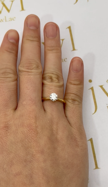 0.72 Carat Round Lab-Grown Diamond Tiffany Solitaire Engagement Ring in 18K Yellow Gold