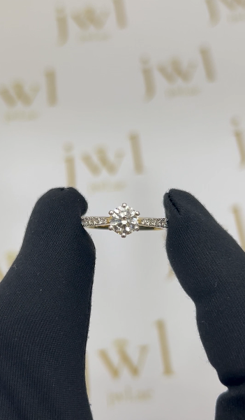 0.73 Carat Round Lab-Grown Diamond Princess Crown Pavé Engagement Ring in 18K Yellow Gold