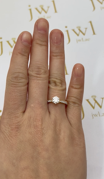 0.73 Carat Round Lab-Grown Diamond Princess Crown Pavé Engagement Ring in 18K Yellow Gold