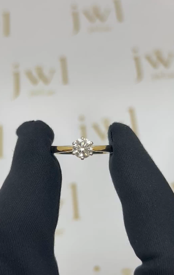 0.74 Carat Round Lab-Grown Diamond Princess Crown Solitaire Engagement Ring in 18K Yellow Gold