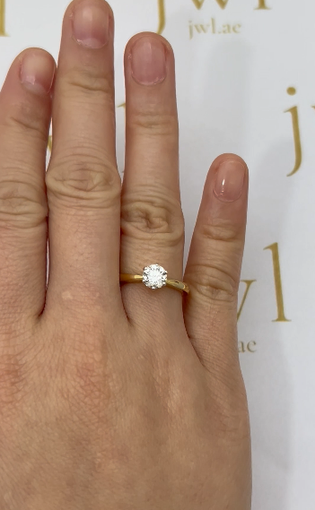 0.74 Carat Round Lab-Grown Diamond Princess Crown Solitaire Engagement Ring in 18K Yellow Gold