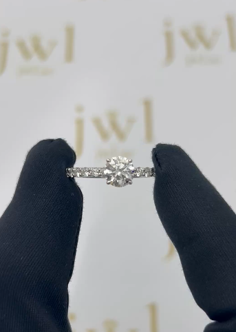 1.02 Carat Round Lab-Grown Diamond Celine Pavé Solitaire Engagement Ring in 18K White Gold