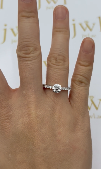 1.02 Carat Round Lab-Grown Diamond Celine Pavé Solitaire Engagement Ring in 18K White Gold