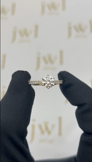1.02 Carat Round Lab-Grown Diamond Princess Crown Pavé Engagement Ring in 18K Yellow Gold