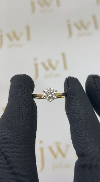 1.02 Carat Round Lab-Grown Diamond Princess Crown Solitaire Engagement Ring in 18K Yellow Gold