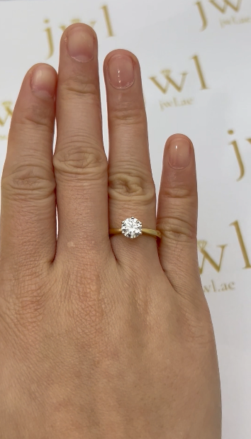 1.02 Carat Round Lab-Grown Diamond Princess Crown Solitaire Engagement Ring in 18K Yellow Gold