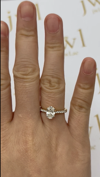 1.03 Carat Oval Lab-Grown Diamond Pavé Engagement Ring in 18K Yellow Gold