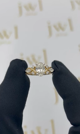 1.04 Carat Oval Lab-Grown Diamond Infinity Engagement Ring with Marquise & Pavé Diamonds in 18K Yellow Gold