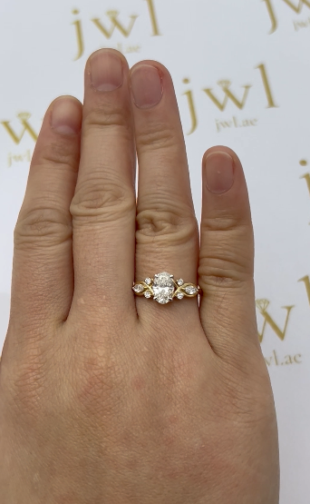 1.04 Carat Oval Lab-Grown Diamond Infinity Engagement Ring with Marquise & Pavé Diamonds in 18K Yellow Gold