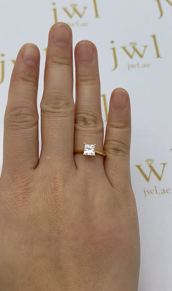 1.04 Carat Princess Cut Lab-Grown Diamond Classic Solitaire Engagement Ring in 18K Yellow Gold