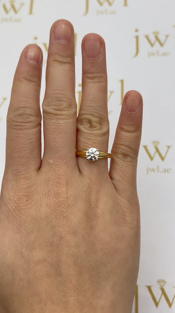 1.05 Carat Round Lab-Grown Diamond Drop Solitaire Engagement Ring in 18K Yellow Gold