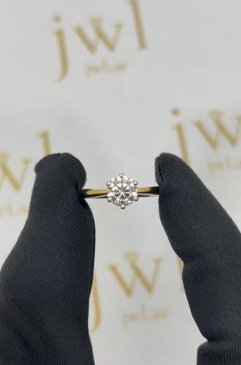 1.06 Carat Round Lab-Grown Diamond Tiffany Solitaire Engagement Ring in 18K Yellow Gold
