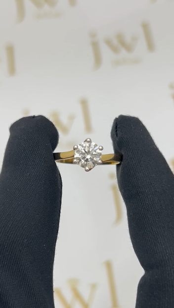 1.06 Carat Round Lab-Grown Diamond Twisted Solitaire Engagement Ring in 18K Yellow Gold