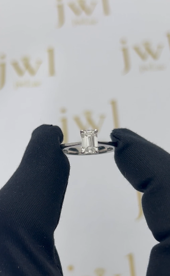 1.09 Carat Emerald Lab-Grown Diamond Classic Solitaire Engagement Ring in 18K White Gold
