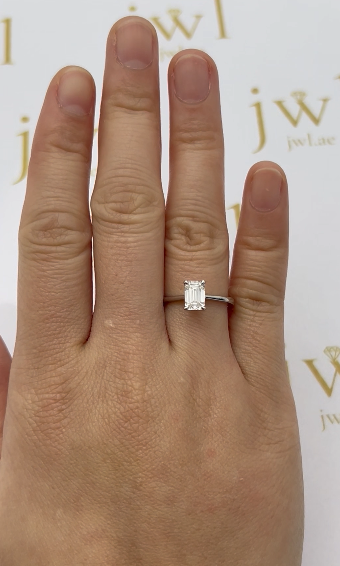 1.09 Carat Emerald Lab-Grown Diamond Classic Solitaire Engagement Ring in 18K White Gold
