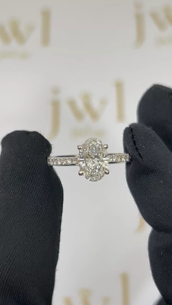 1.50 Carat Oval Lab-Grown Diamond Pavé Engagement Ring in 18K White Gold