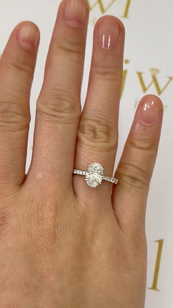1.50 Carat Oval Lab-Grown Diamond Pavé Engagement Ring in 18K White Gold