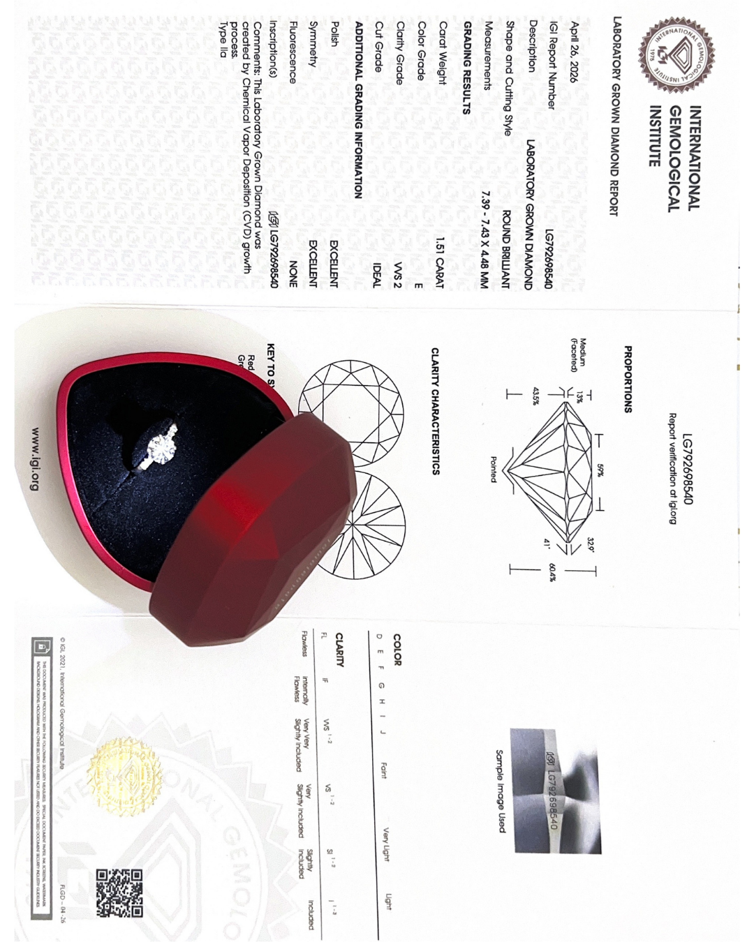 1.51 Carat Round Lab-Grown Diamond Astra Solitaire Engagement Ring in 18K White Gold