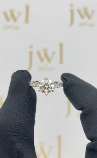 1.53 Carat Round Lab-Grown Diamond Twisted Pavé Engagement Ring in 18K White Gold