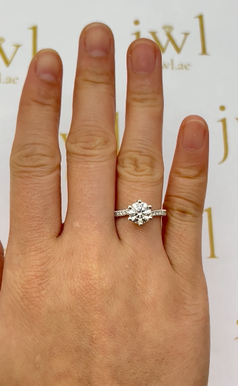 1.53 Carat Round Lab-Grown Diamond Twisted Pavé Engagement Ring in 18K White Gold