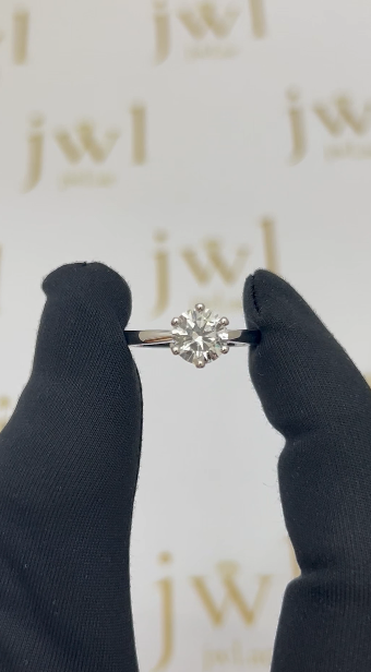 1.54 Carat Round Lab-Grown Diamond Princess Crown Solitaire Engagement Ring in 18K White Gold