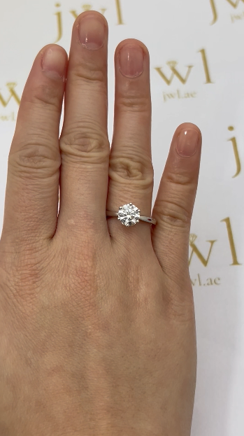 1.54 Carat Round Lab-Grown Diamond Princess Crown Solitaire Engagement Ring in 18K White Gold