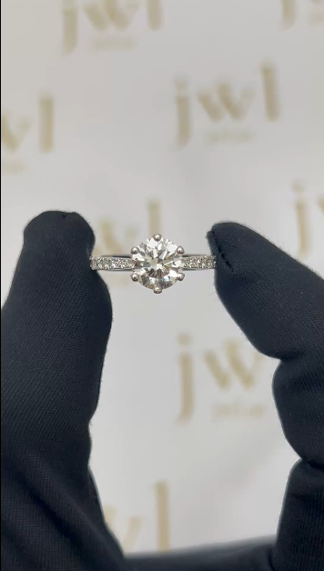 1.55 Carat Round Lab-Grown Diamond Princess Crown Pavé Engagement Ring in 18K White Gold