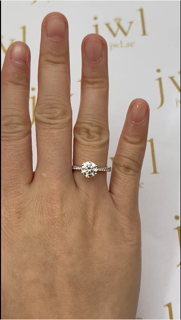 1.55 Carat Round Lab-Grown Diamond Princess Crown Pavé Engagement Ring in 18K White Gold