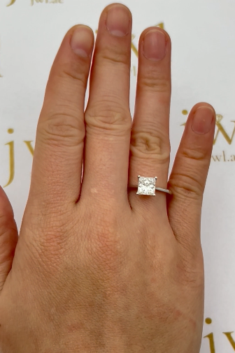 1.56 Carat Princess Cut Lab-Grown Diamond Classic Solitaire Engagement Ring in 18K White Gold