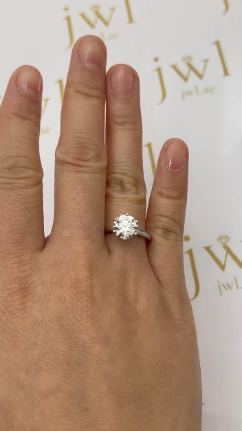 2.06 Carat Round Lab-Grown Diamond Princess Crown Solitaire Engagement Ring in 18K White Gold