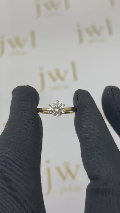 1.02 Carat Round Lab-Grown Diamond Princess Crown Solitaire Engagement Ring in 18K Yellow Gold
