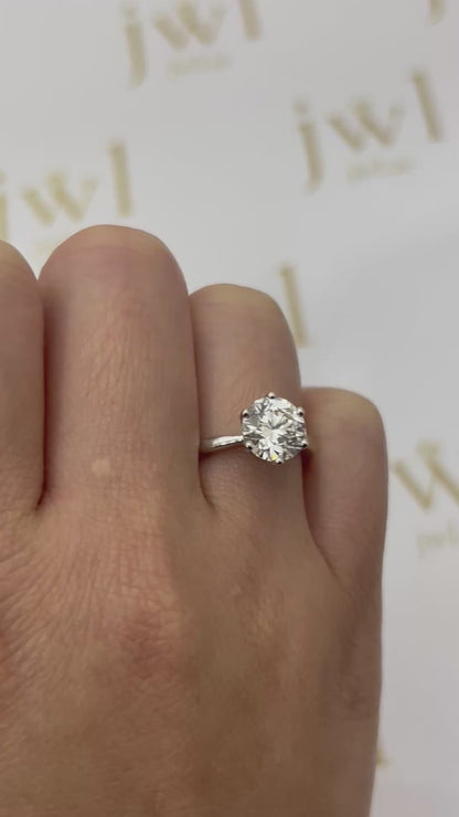 2.06 Carat Round Lab-Grown Diamond Princess Crown Solitaire Engagement Ring in 18K White Gold