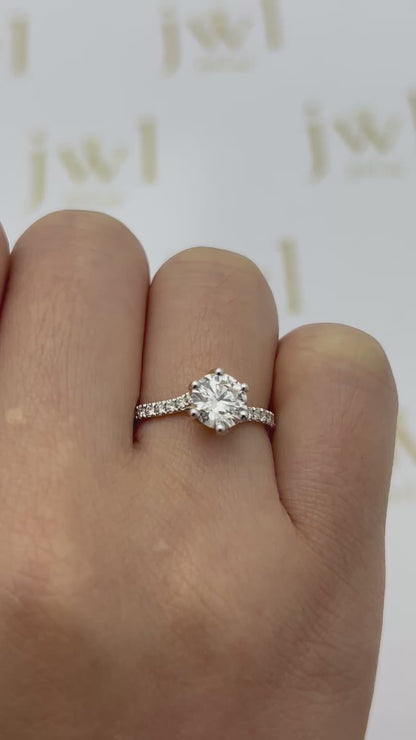1.07 Carat Round Lab-Grown Diamond Twisted Pavé Engagement Ring in 18K Yellow Gold
