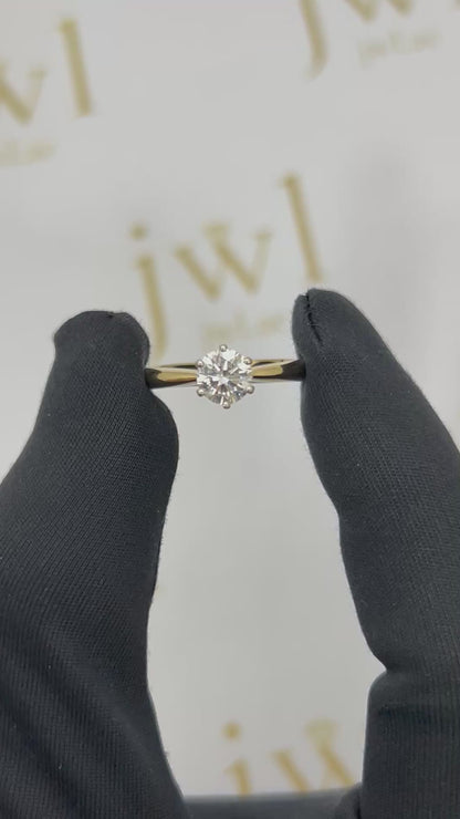 0.72 Carat Round Lab-Grown Diamond Tiffany Solitaire Engagement Ring in 18K Yellow Gold