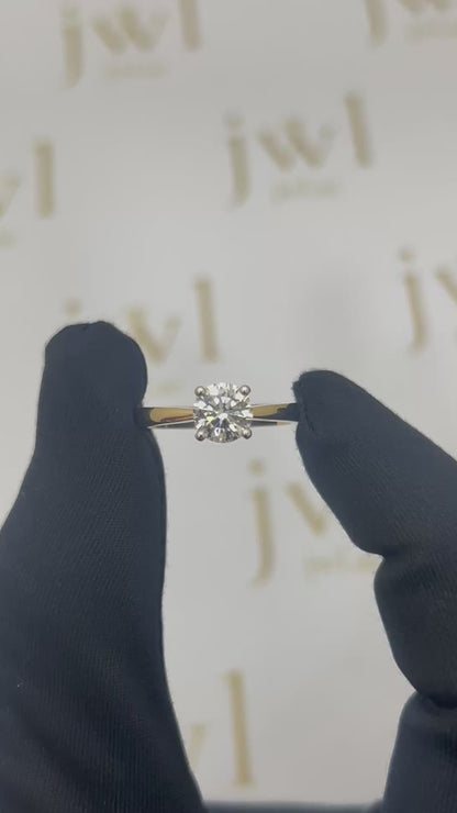 1.06 Carat Round Lab-Grown Diamond V-Shape Solitaire Engagement Ring in 18K Yellow Gold