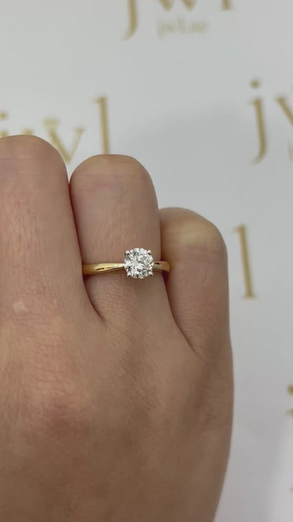 0.70 Carat Round Lab-Grown Diamond V-Shape Solitaire Engagement Ring in 18K Yellow Gold