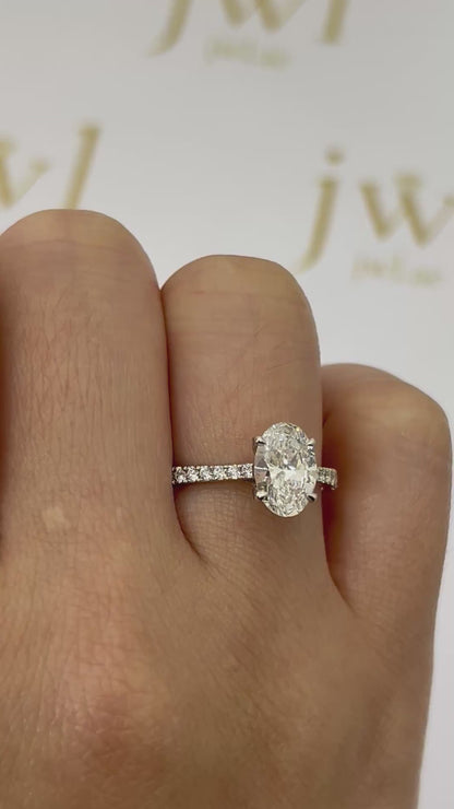 1.50 Carat Oval Lab-Grown Diamond Pavé Engagement Ring in 18K White Gold