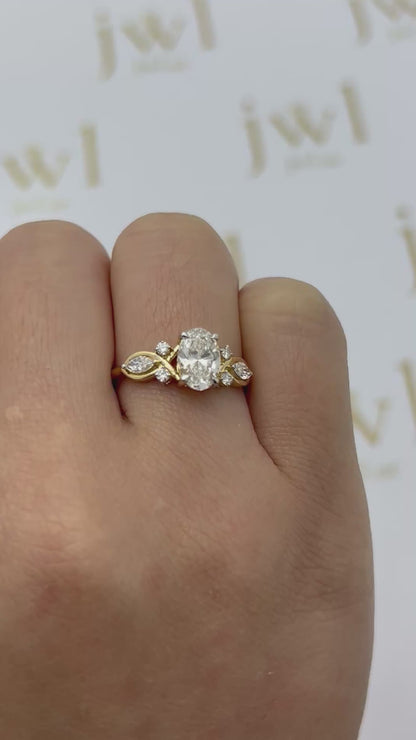 1.04 Carat Oval Lab-Grown Diamond Infinity Engagement Ring with Marquise & Pavé Diamonds in 18K Yellow Gold