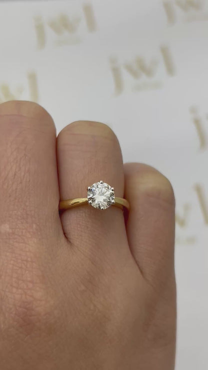 1.02 Carat Round Lab-Grown Diamond Princess Crown Solitaire Engagement Ring in 18K Yellow Gold