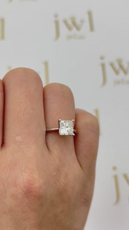 1.56 Carat Princess Cut Lab-Grown Diamond Classic Solitaire Engagement Ring in 18K White Gold