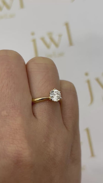 0.72 Carat Round Lab-Grown Diamond Tiffany Solitaire Engagement Ring in 18K Yellow Gold