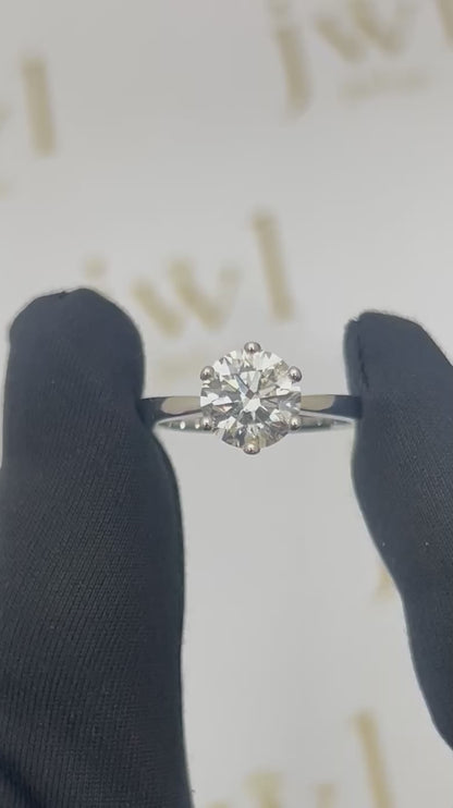 2.06 Carat Round Lab-Grown Diamond Princess Crown Solitaire Engagement Ring in 18K White Gold