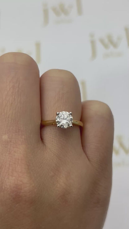 1.02 Carat Round Lab-Grown Diamond Heart-Prong Solitaire Engagement Ring in 18K Yellow Gold