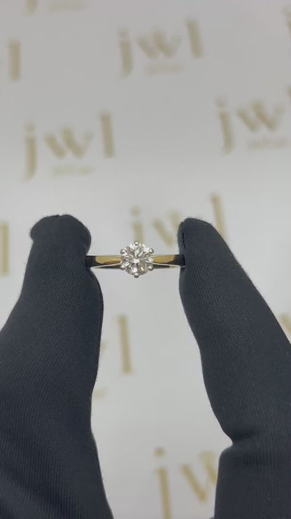 0.74 Carat Round Lab-Grown Diamond Princess Crown Solitaire Engagement Ring in 18K Yellow Gold