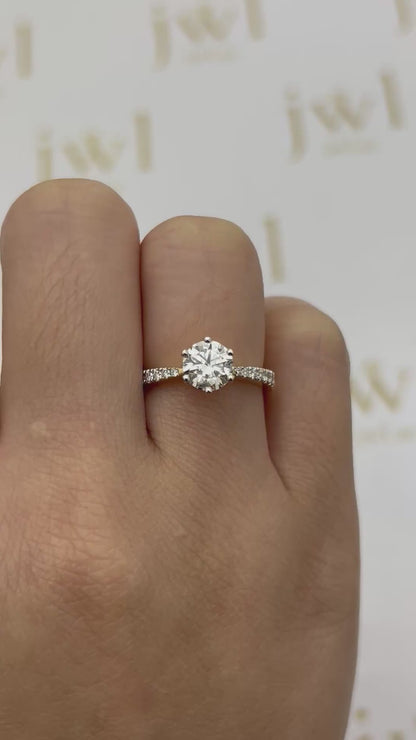 1.02 Carat Round Lab-Grown Diamond Princess Crown Pavé Engagement Ring in 18K Yellow Gold